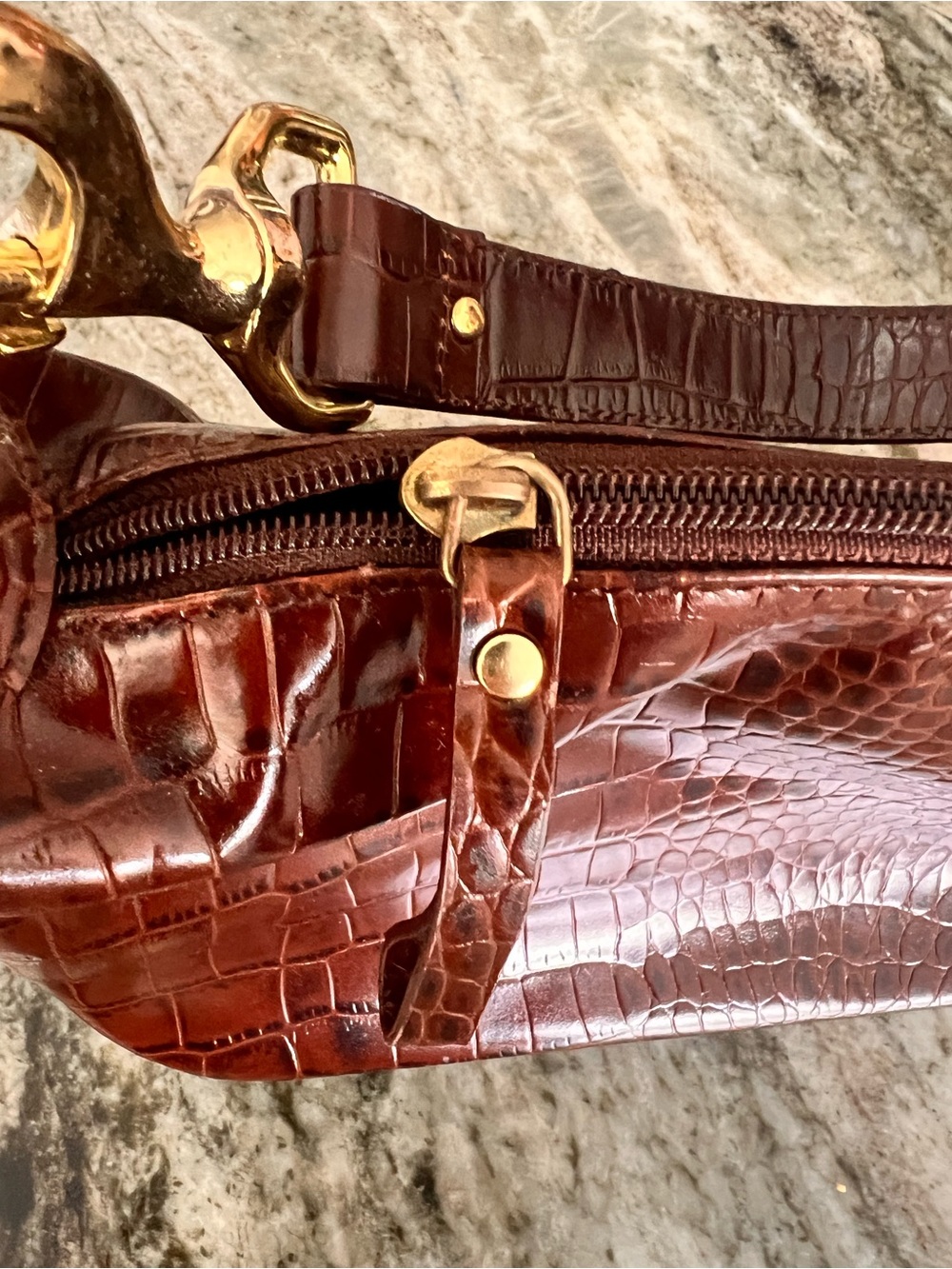NWOT Vintage 90s Ralph Lauren Croc Embossed Leather Baguette Bag 🐝 - Picture 9 of 12